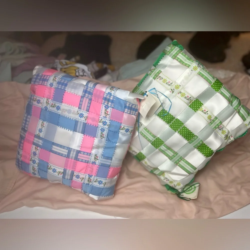 Ribbon Pillows By Marsha Lot;2 Small Fairy/Cottage Core Green & Pink Pillows NWT